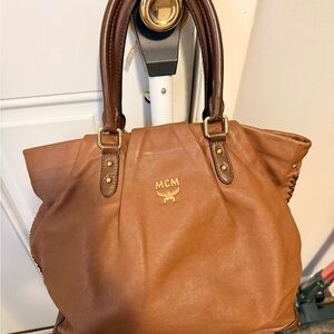 🔥🔥 SALE Rare Authentic MCM Brown Leather Tote Bag